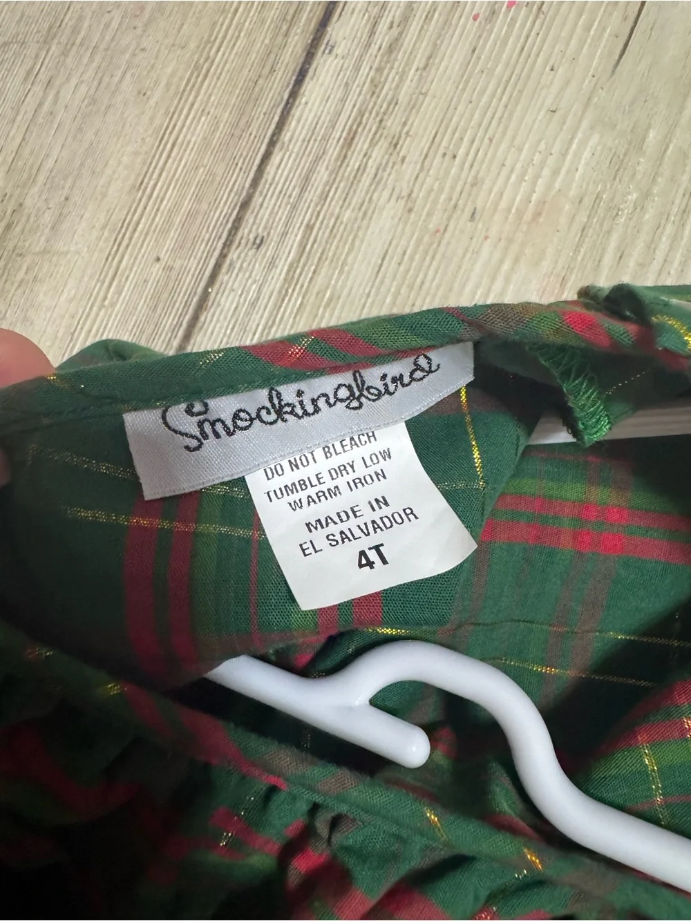 Smockingbird Christmas plaid dress with gold detailing 4t girls boutique